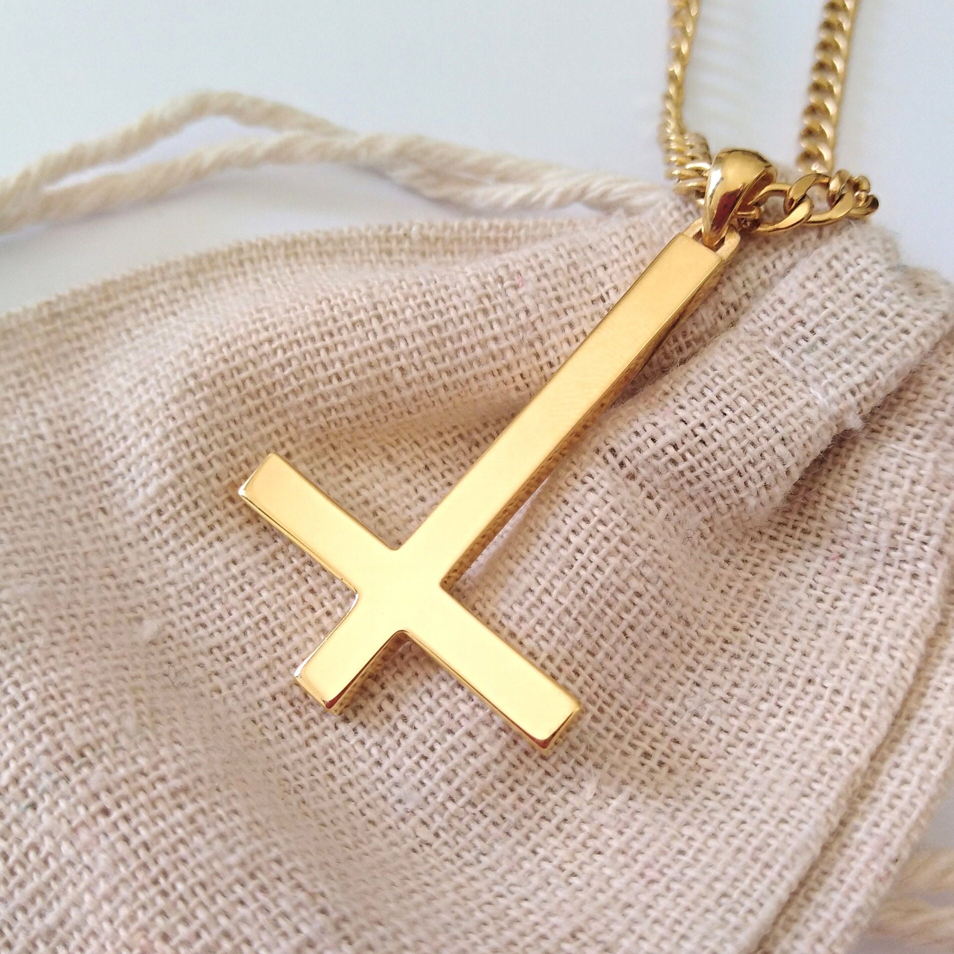 Gold Inverted Yellow Gold Plated Inverted Cross Pendant | Handcrafted Silver 925 ...