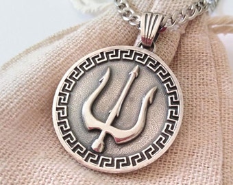 Oxidized Silver 925 Trident Pendant | Handcrafted Sterling Silver Greek Poseidon's Trident Necklace | Greek Jewelry | Trident Pendant
