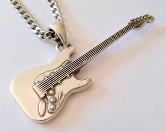 Oxidized Silver 925 Electric Guitar Pendant | Rock Music Jewelry | Musician Gift Necklace | Silver Electric Guitar Pendant | Guitar Jewelry
