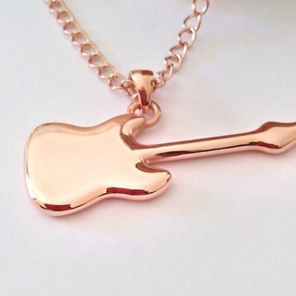 Gold Electric Guitar Pendant, Sterling Silver Guitar Necklace, Men's Silver 925 Guitar Pendant, Women's Gold Necklace, Men's Gold Pendant