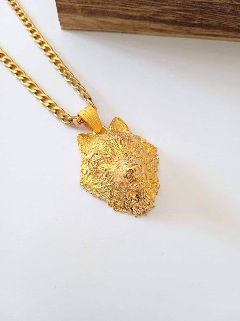 Gold Wolf Pendant Silver 925 Handmade Wolf Head Necklace - Etsy