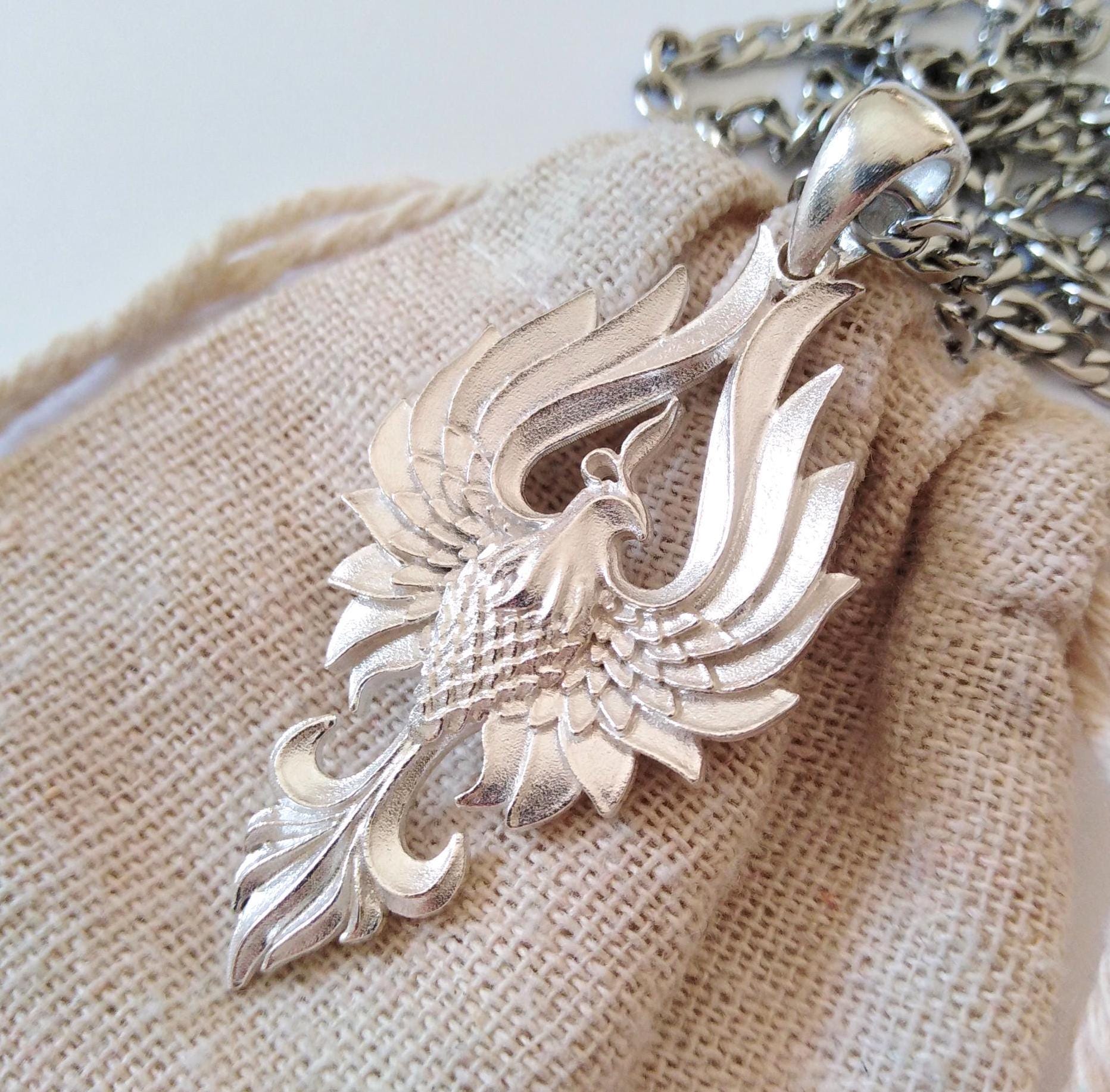 Gold Phoenix Pendant | Sterling Silver Phoenix Necklace