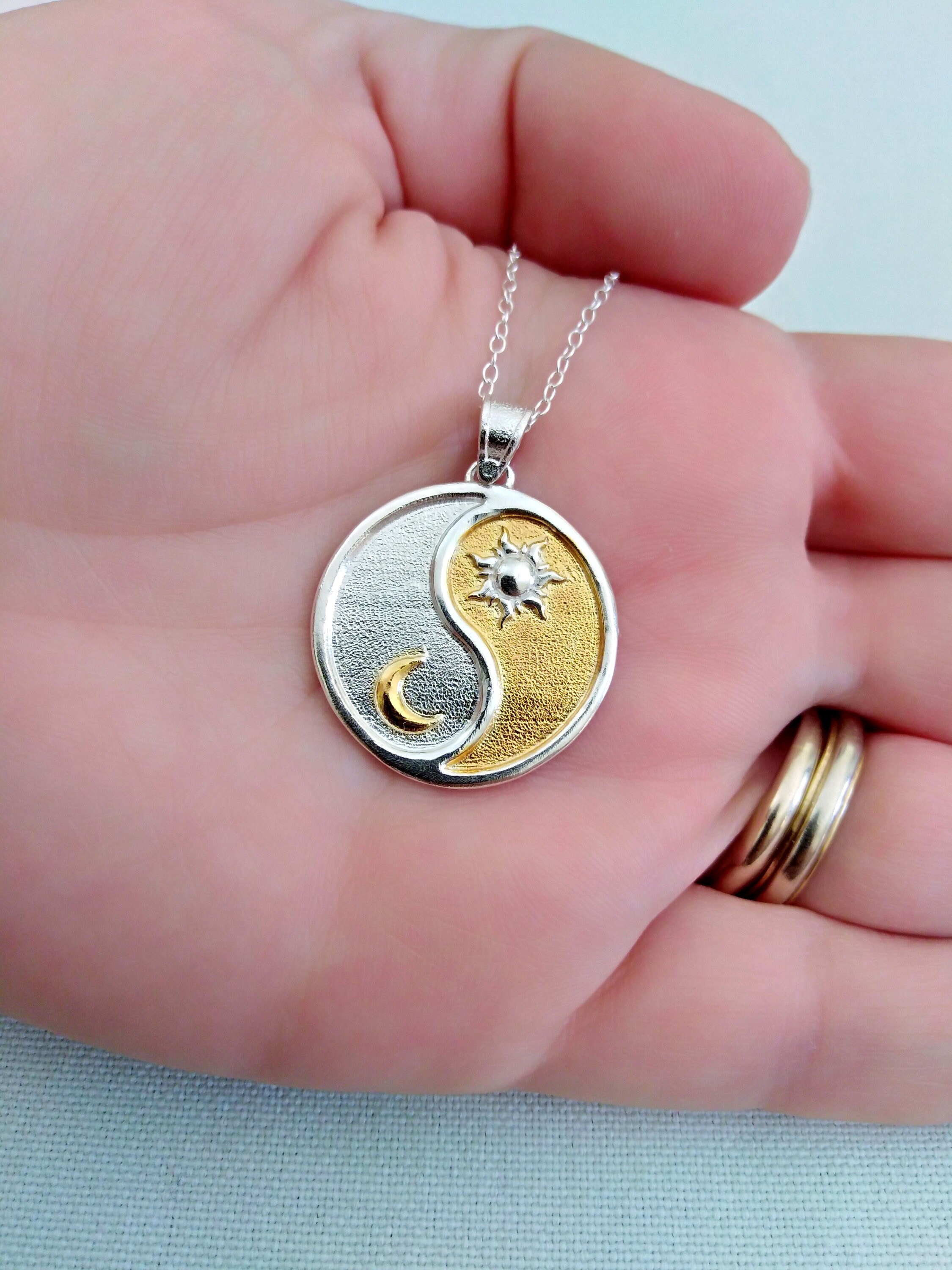 24K Gold YinYang Pendant Sterling Silver Yin Yang Necklace Etsy