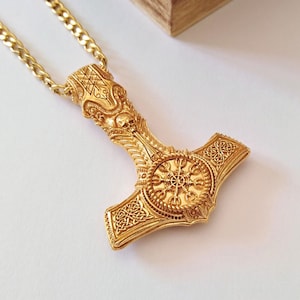 Yellow Gold  Mjölnir Pendant | Handcrafted Silver 925 Mjölnir Pendant | Hammer of Thor Pendant | Men&#39;s Sterling Silver Mjölnir Pendant