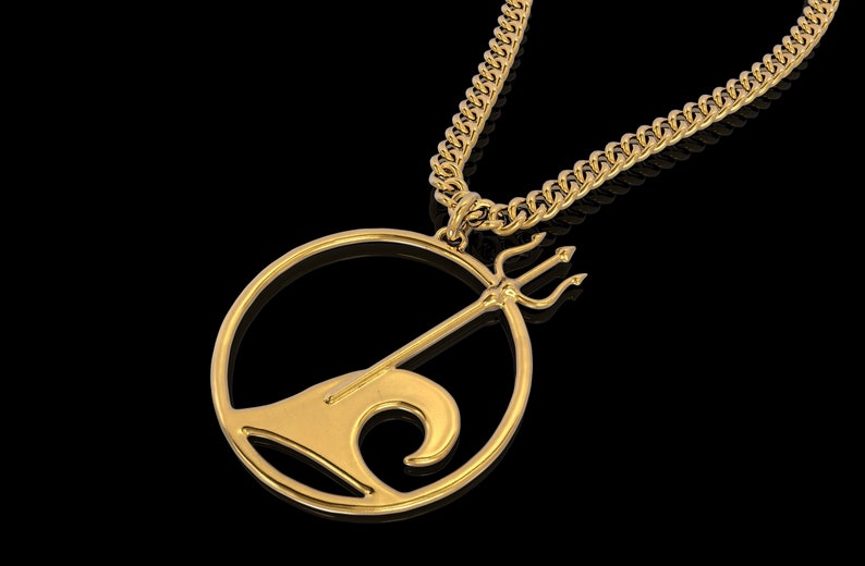 24K Gold Trident Pendant Poseidons Trident Necklace Wave | Etsy
