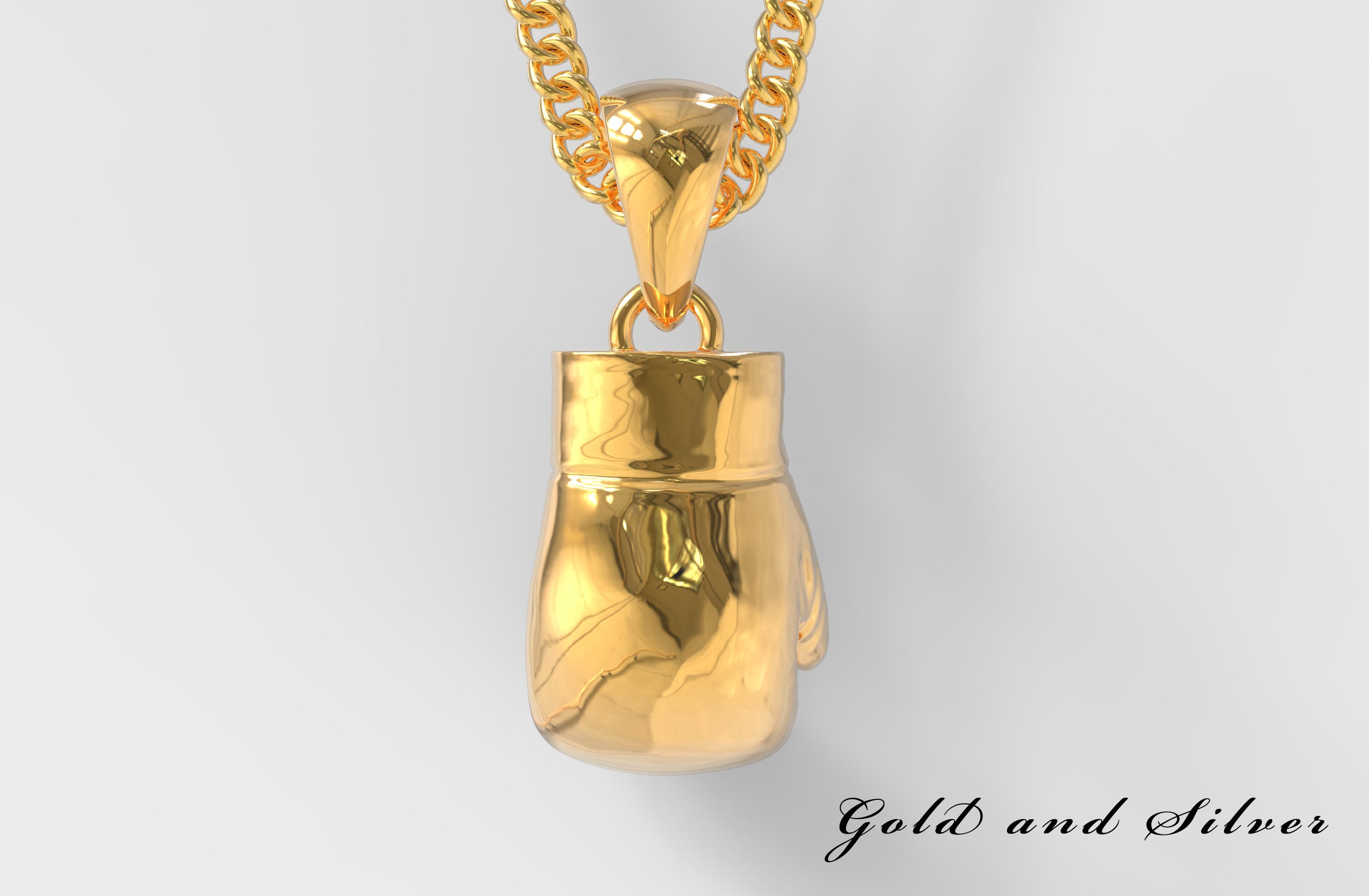 Sports Necklace - Gold Pendant In Boxing Gloves Design