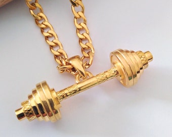 Gold Plated Dumbbell Pendant | Sterling Silver Dumbbell Pendant | Men's Silver 925 Weight Pendant | Women's Weight Necklace | Gym Necklace