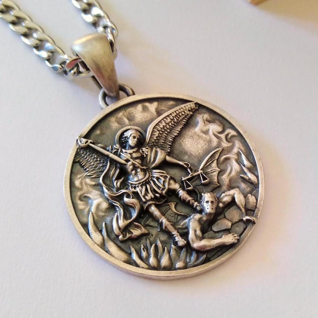 Oxidized Silver 925 St Michael Archangel Pendant | Handcrafted Aged ...