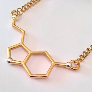 Yellow Gold Serotonin Pendant | Handcrafted Silver 925 Serotonin Necklace | Silver 925 Science Pendant |  Biology Pendant | Molecule Pendant