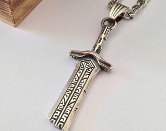 Oxidized Silver 925 Sword Pendant | Handcrafted Sterling Silver Sword Necklace | Unisex Sword Pendant | Men's Silver Broken Sword Pendant