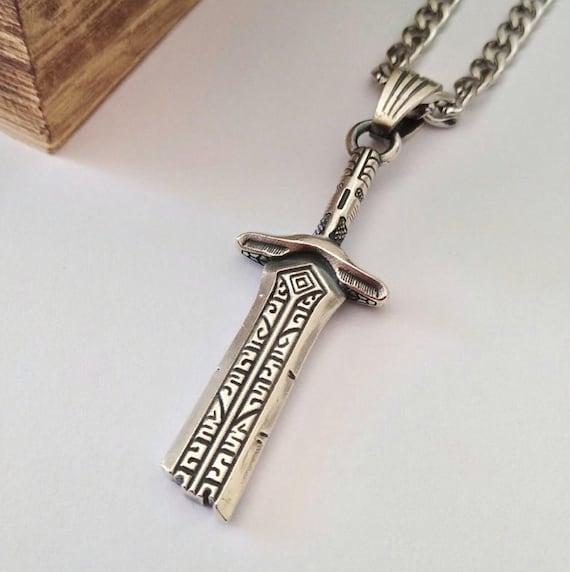 ⑳Hearting Sword Pendant Wチェーン付きSilver925 Oxidized Silver 925 Sword Pendant | Handcrafted Sterling Silver