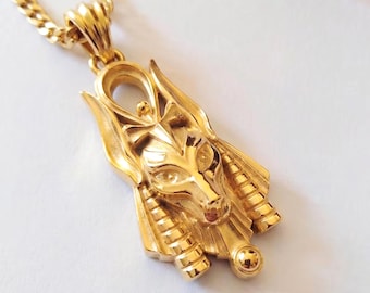 Yellow Gold Plated Anubis Pendant | Handcrafted Silver 925 Anubis Necklace | Men's Egyptian Anubis Pendant | Women's Anubis Necklace