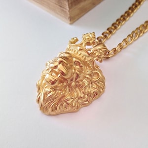 Yellow Gold Lion Head Pendant | Handcrafted Silver 925 Handmade Lion Head Necklace | Gold Lion Head Pendant | Women&#39;s Gold Lion Necklace