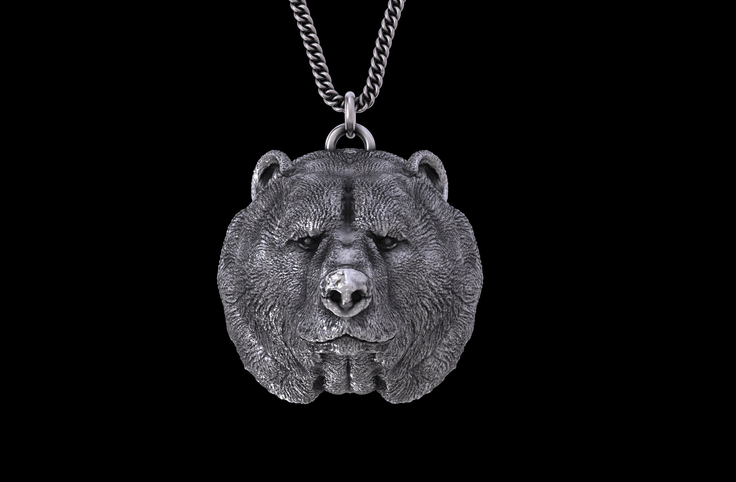 Aged Silver 925 Bear Pendant Sterling Silver Bear Head Etsy