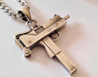 Oxidized Silver 925 Automated Gun Pendant | Silver 925 Gun Necklace | Men's Automated Gun Pendant | Women's Oxidized Silver 925 Gun Necklace