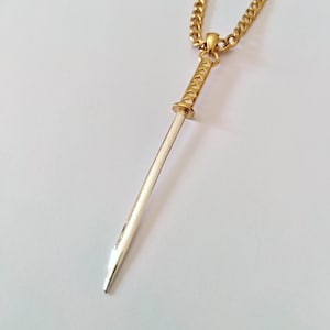 Yellow Gold Katana Sword Pendant | Handcrafted Silver 925 Katana Sword Necklace | Japaneze Sword Pendant | Silver 925 Samurai Sword Pendant