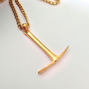 Yellow Gold Pickaxe Pendant | Handcrafted Silver Pickaxe Necklace | Pickaxe Pendant | Men&#39;s Silver Pickaxe Pendant | Women&#39;s Gold Pickaxe