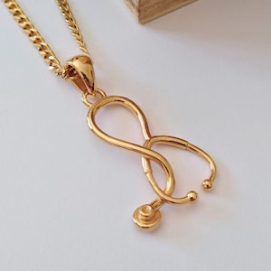 Yellow Gold Sthethoscope Pendant | Handcrafted Silver 925 Stethoscope Necklace | Women&#39;s Sthethoscope Necklace | Men&#39;s Sthethocope Pendant