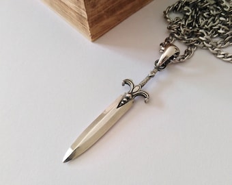 Oxidized Silver 925 Sword Pendant | Handcrafted Sterling Silver Sword Necklace | Unisex Sword Pendant | Men's Silver 925 Sword Pendant
