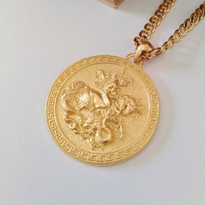 Pendentif Saint-Georges en or jaune | Collier St George fait main en argent 925 | Pendentif Saint-Georges en argent 925 pour homme | Pendentif homme dragon en or