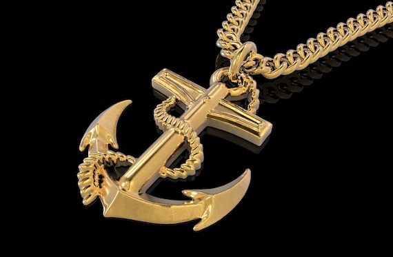 24k Gold Anchor Pendant Silver Necklace - Gold Necklace With Anchor Pendant