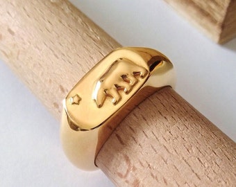 Gold Polar Bear Ring, Silver 925 Bear Ring, Gold Bear Signet Ring, Men's Gold Polar Bear Ring, Women's Polar Bear Ring,Gold North Star Ring