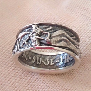Bague spartiate en argent oxydé | Bague de guerrier spartiate fabriquée à la main en argent vieilli | 300 bijoux spartiates | Bague spartiate en argent pour homme | Bague spartiate