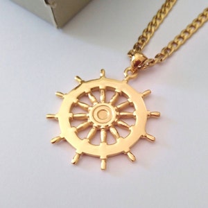 Gold Ship&#39;s Wheel Pendant, Silver Ship&#39;s Wheel Necklace, Rose Gold Ship&#39;s Wheel Pendant, Men&#39;s Gold Nautical Jewelry, Women Nautical Pendant