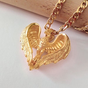 Yellow Gold Phoenix Pendant | Handcrafted Silver 925 Phoenix Necklace | Gold Phoenix Pendant | Women&#39;s Gold Pendant | Men&#39;s Phoenix Pendant