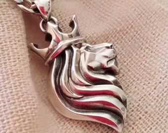 Oxidized Silver 925 Lion Pendant | Hancrafted Silver 925 Lion Necklace | Lion Head Pendant | Men Lion Pendant | Stylish Silver Lion Pendant