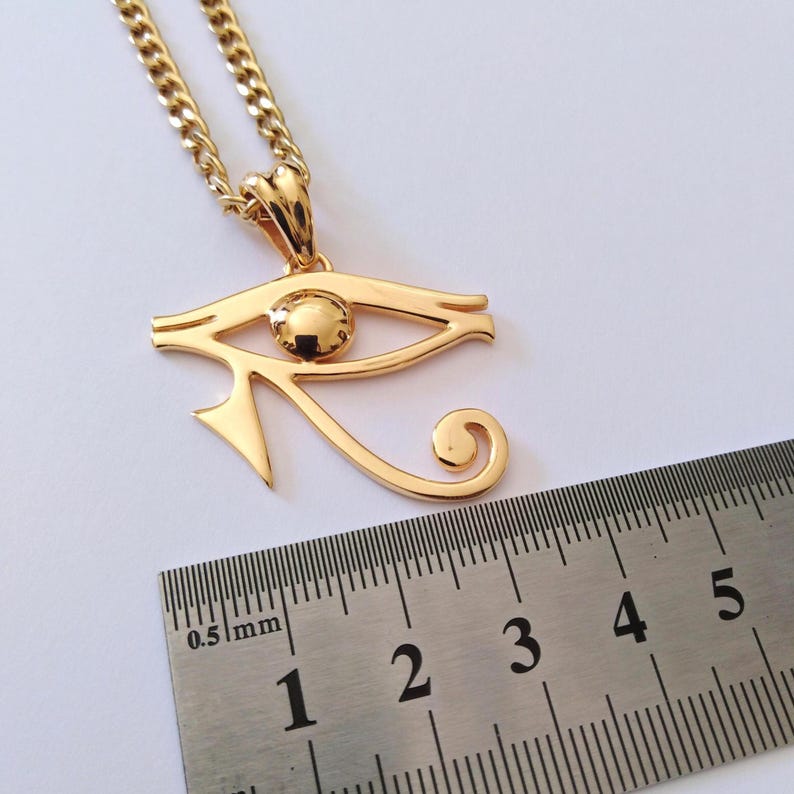 Yellow Gold Plated Eye of Horus Pendant | Silver 925 Egyptian Jewelry | Eye of Ra Charm | Eye of Horus Protection Amulet | Evil Eye Talisman image 7