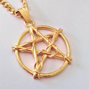 Yellow Gold Pentagram Pendant | Handcrafted Silver 925 Pentacle Necklace | Men&#39;s Silver Pentagram Pendant | Women&#39;s Gold Pentagram Necklace