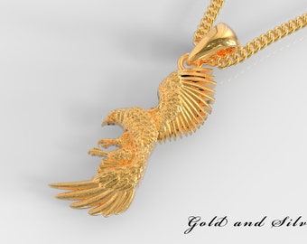 Gold Eagle Pendant | Sterling Silver Descending Eagle Necklace | Men's Sterling Silver Eagle Necklace | Women Rose Gold Plated Eagle Pendant