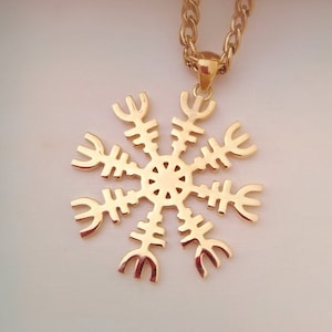 Yellow Gold Helm of Awe Pendant | Silver 925 Helm of Awe Necklace | Men&#39;s Viking Compass Pendant | Gold Viking Jewelry | Helm of Awe Pendant