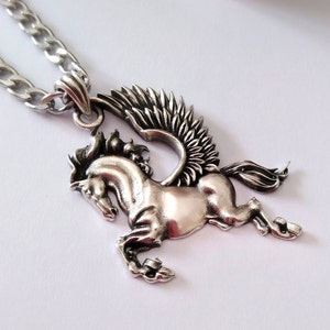 Oxidized Silver 925 Pegasus Pendant | Handcrafted Aged Sterling Silver Pegasus Necklace | Men&#39;s Pegasus Pendant | Women&#39;s Pegasus Necklace