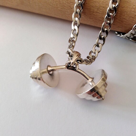 Aged Silver 925 Weight Pendant Silver Heavy Bent Dumbbell Pendant Silver Weight Pendant Weight Necklace Workout Necklace Gym Necklace