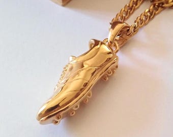 Yellow Gold Plated Football Shoe Pendant | Handcrafted Silver 925 Soccer Shoe Pendant | Unisex Sterling Silver Shoe Pendant | Plated Brass