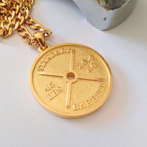 Yellow Gold Barbell Disc Pendant | Silver 925 Barbell Jewelry | Dumbbell Necklace | Men&#39;s Gym Necklace | Women Yellow Gold Barbell Necklace