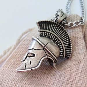 Aged 925 Silver Spartan Helmet Pendant Necklace