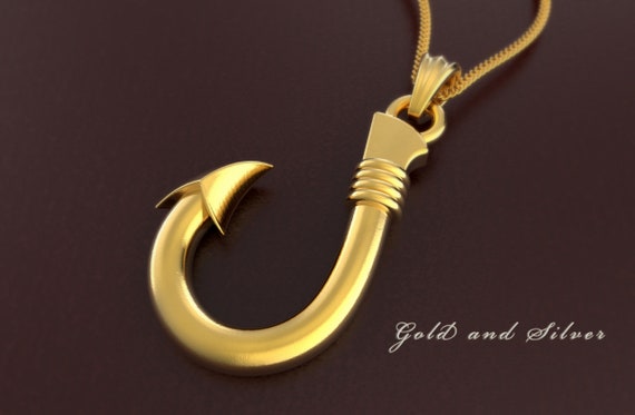 Gold Hook Pendant, Sterling Silver Hook Necklace, Men's Gold Hook