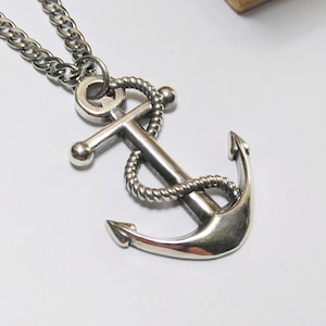 Oxidized Silver 925 Nautical Anchor Pendant | Handcrafted Aged Silver 925 Anchor Necklace | Men&#39;s Silver Nautical Anchor with Rope Pendant