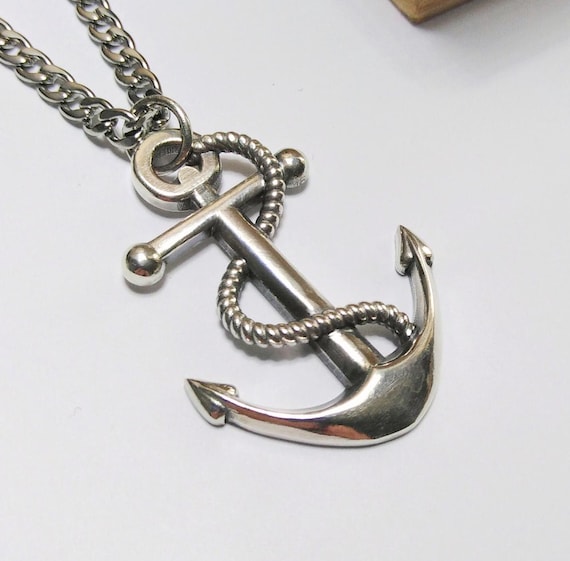 Oxidized Silver 925 Nautical Anchor Pendant Handcrafted Aged
