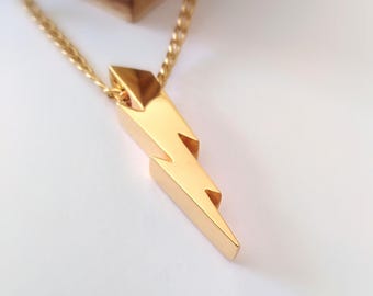 Yellow Gold Plated Lihjtning Bolt Pendant | Solid Silver 925 Thick Flash Pendant | Flash Charm | Gold Plated Minimal Flash/Bolt Necklace
