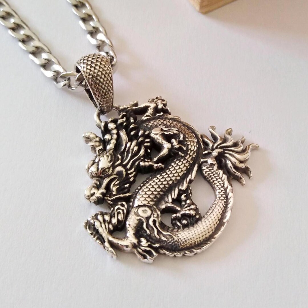 Oxidized shade​【龍ノ頸珠】 Oxidized Silver 925 Chineze Dragon Pendant | Handcrafted Aged