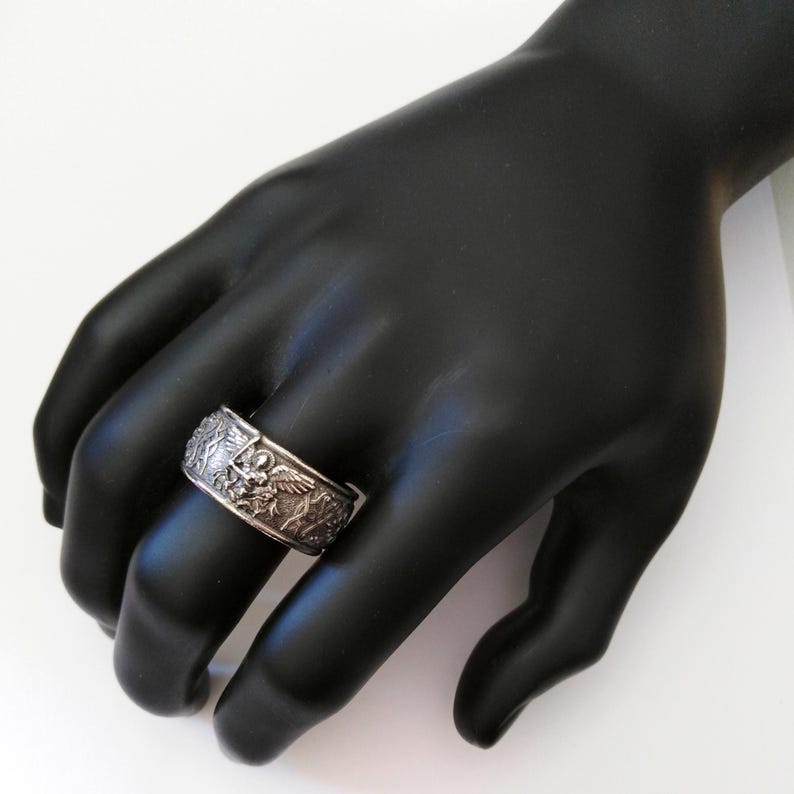Oxidized Silver 925 St Michael Archangel Protector Ring | Handcrafted Aged Silver 925 St Michael Archangel Ring | St Michael Archangel Ring image 16