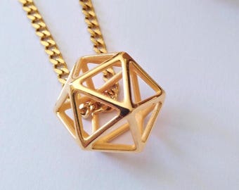 Gold Plated Icosahedron Pendant | Silver 925 Icosahedron Necklace | Platonic Solid | Geometric Pendant | Geometric Necklace | Plated Brass