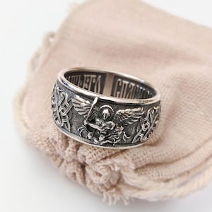 Oxidized Silver 925 St Michael Archangel Protector Ring | Handcrafted Aged Silver 925 St Michael Archangel Ring | St Michael Archangel Ring image 3