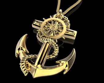 Gold Anchor Pendant - Etsy