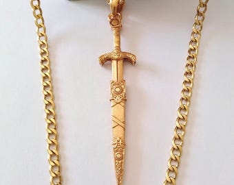 Gold Plated Sword Pendant | Silver 925 Handmade Sword Necklace | Sword Pendant | Men Sword in a Scabbard Necklace | Silver Sword Pendant