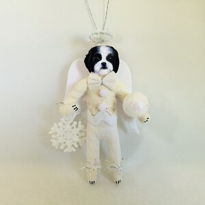 Shih Tzu ANGEL Christmas spun cotton white angel BOY dog figure vintage style 5.5&quot; ORNAMENT